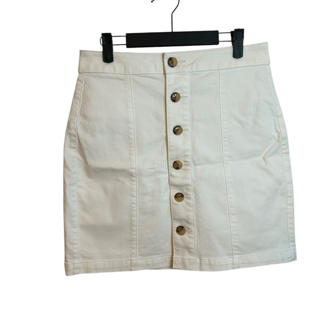 Loft White Denim Button Front Skirt